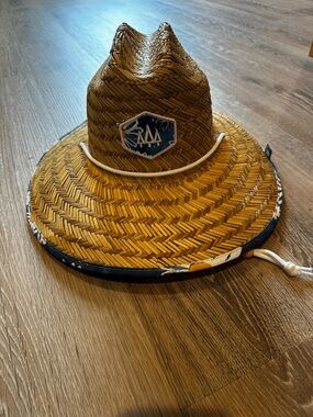 Woven Straw Lifeguard-Style Hat with Chin Cord - Brown